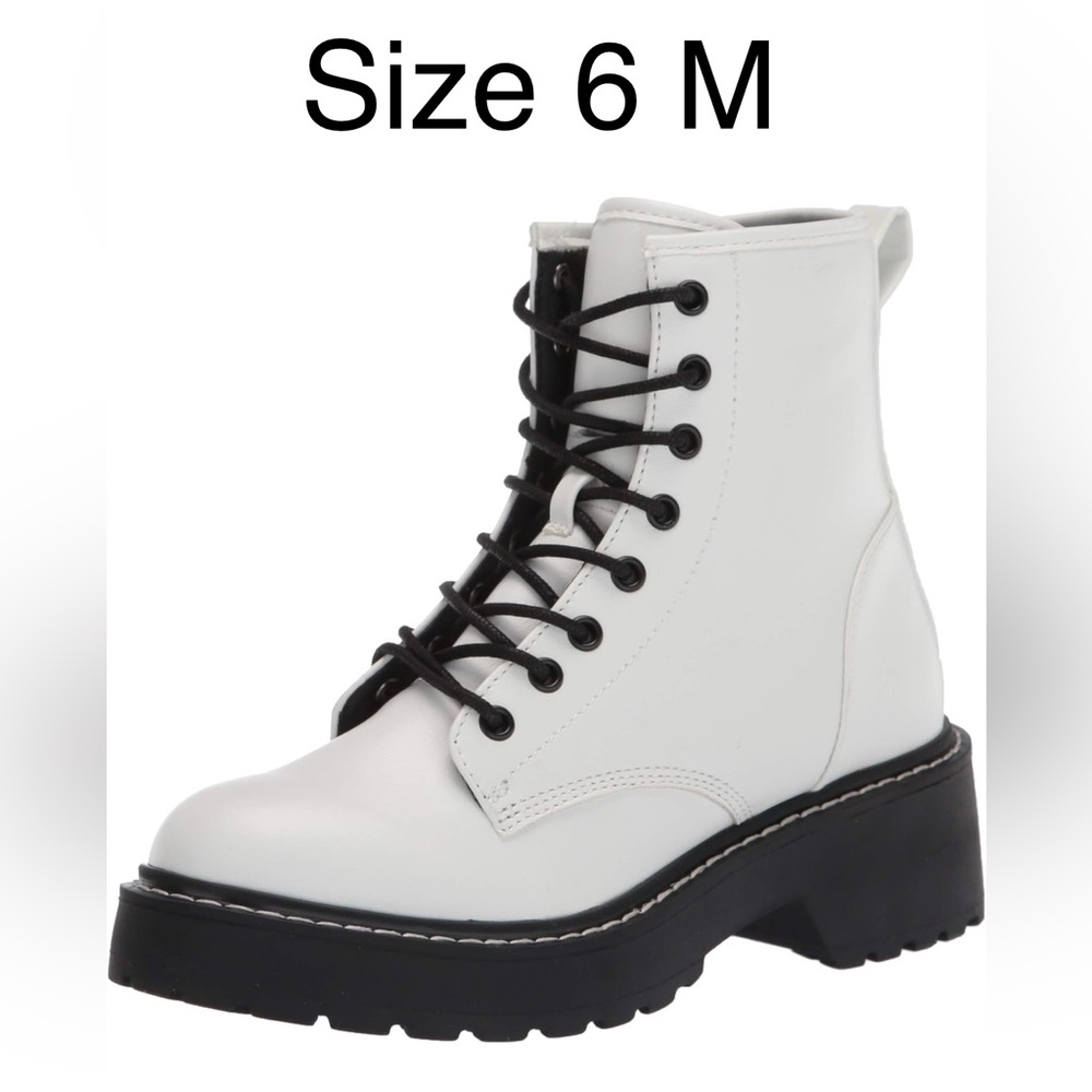 Women’s Madden Girl Carra Lace-Up Lug Sole Combat Boots White Size 6 M  No Box